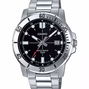 Casio Men's Silver Tone Stainless Steel Black Dial Analog Watch MTP-VD01D-1BVUDF